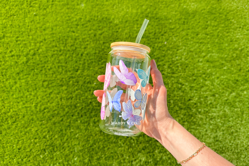 Pastel Butterfly Soda Can Glass