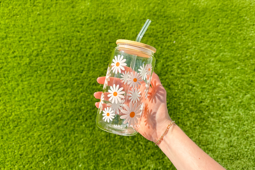 Daisy Floral Soda Can Glass